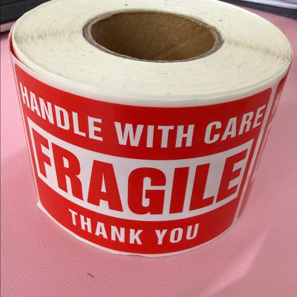 Fragile Handle With Care Sticker Roll - Red & White
